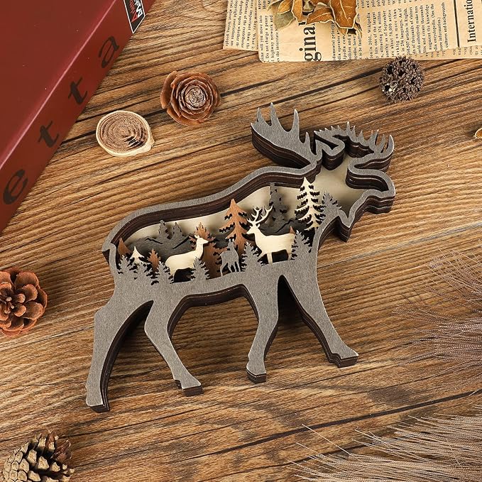 Laozai Wooden Forest Animals Deer Decor Cabin Rustic Mountain Decor Wall Decorations for Bedroom Living Room Table Decorative