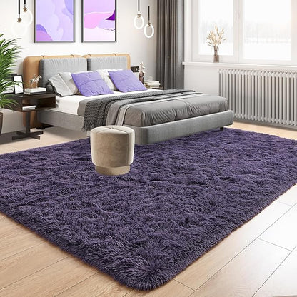 Tepook Super Soft Fluffy Rug for Bedroom, Modern Shaggy Fuzzy Kids Rugs for Living Room, Plush Indoor Nursery Home Decor Dorm Carpet with Non-Slip Bottom, Gray Purple, 4 X 6 Feet