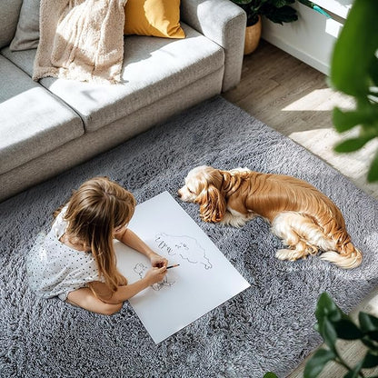 KICHOWUA Thick Area Rug Grey Fluffy Shag 5x8 for Bedroom Living Room Washable Plush Fuzzy Carpet for Kids Girls Boys Baby Room Nursery Soft Furry Shaggy Indoor Floor Non Slip Rugs for College Dorm