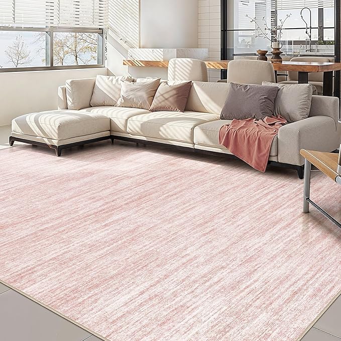 Nakagishi 8X10 Area Rugs Living Room: Washable Large Vintage Rug Neutral Non-Slip Soft Stain Resistant Indoor Carpet for Bedroom Nursery Dining Room Office Playroom - Pink-01