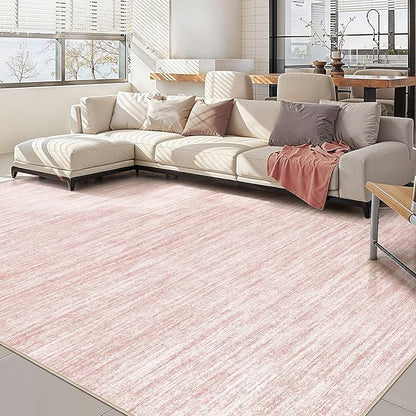 Nakagishi 8X10 Area Rugs Living Room: Washable Large Vintage Rug Neutral Non-Slip Soft Stain Resistant Indoor Carpet for Bedroom Nursery Dining Room Office Playroom - Pink-01