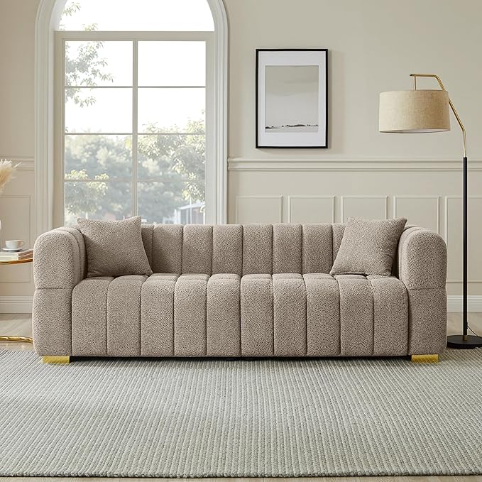 VANOMi Sofa and Chair Set, Modern Deep Seat Couch & Boucle Sofa Chairs, Oversized Upholstered Couch Sets for Living Room, Bedroom, Office, Apartment, Camel (2 Pieces)
