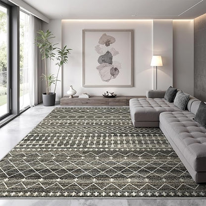 Miukiki 9x12 Area Rug for Living Room Moroccan Washable Rugs Non Slip Indoor Floor Carpet Foldable Large Soft Area Rug for Dining Room Bedroom with Low Pile(Black,9'x12')