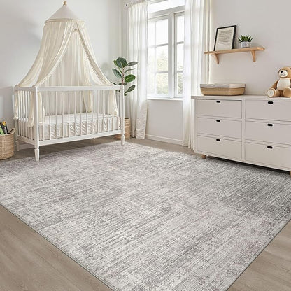 10x12 Area Rug Living Room: Washable Large Neutral Rugs Abstract Soft Modern Stain Resistant Indoor Floor Non-Slip Carpet for Bedroom Nursery Kids Office Playroom Dining Room Under Table- Brown Gray