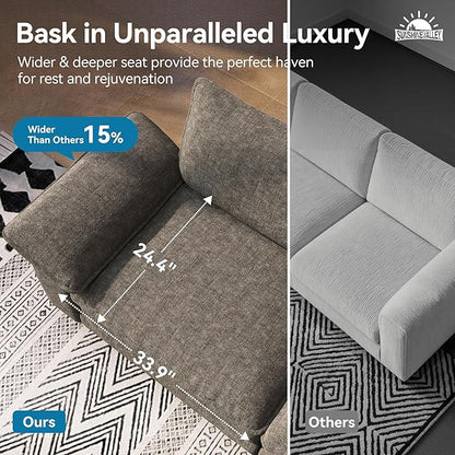 SUNSHINE VALLEY Modular Loveseat Cloud Sofa, 87.5'' Oversized Chenille Sectional Couch with Wider Armrest and Pillow, 2 Seat Upholstered Modern Love Seat for Living Room Bedroom, Smoky Grey