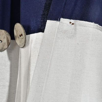 Lush Decor Linen Button Window Curtain Panel, Single, 40" W x 108" L, Navy & White - Country Curtains - Rustic Decor - Color Block - Modern Farmhouse Curtains