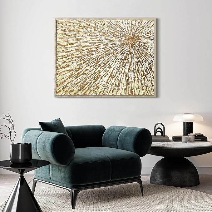 Empire Art Direct Radiant Burst Metallic Hand Painted Framed Canvas Wall Art with Gold Foil, Ready to Hang, Living Room, Bedroom & Office, 30"x40"x1.5"