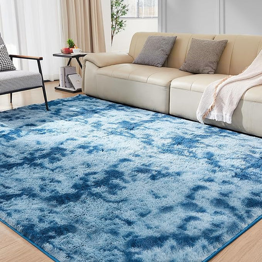 Ultra Soft Rug for Living Room, 4X6 Fluffy Shag Area Rug for Bedroom, Modern Shaggy Carpets Fuzzy Rug for Teens Dorm Nursery Home Decor Aesthetic, Upgrade Anti-Skid Durable, Tie-Dyed Blue Grey