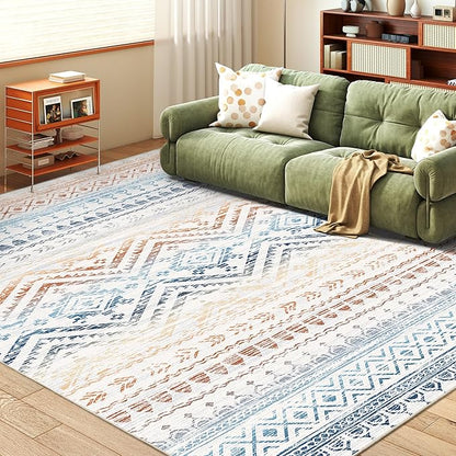 Miukiki 5x7 Area Rug for Living Room Moroccan Washable Rugs Non Slip Indoor Floor Carpet Foldable Large Soft Area Rug for Dining Room Bedroom with Low Pile(Colorful,5'x7')