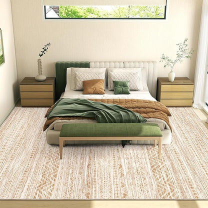 Miukiki 10x14 Area Rugs for Living Room Moroccan Washable Rugs Non Slip Indoor Floor Carpet Foldable Large Soft Area Rug with Low Pile for Dining Room Bedroom Office(Beige,10'x14')