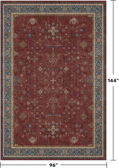 Hazo Haus Oriental 8x12 Large Area Rugs for Living Room - Burgundy Rug for Bedroom Under Bed, Dining Room Under Kitchen Table, Washable Soft Non Slip Unique Indoor Décor