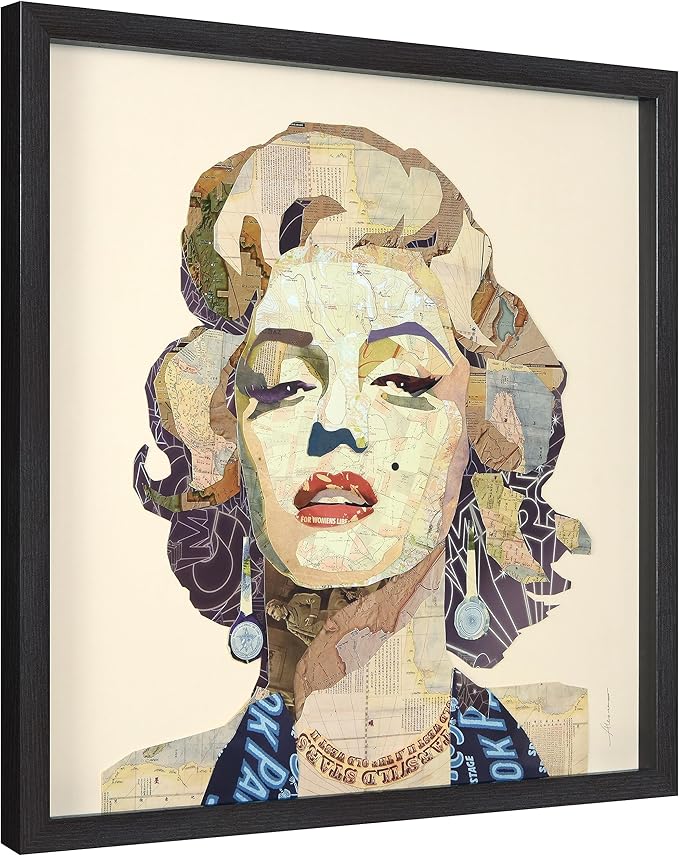 Empire Art Direct Dimensional Collage Framed Graphic Paper Under Glass Wall Art by Alex Zeng Ready to Hang, 25" x 25", Homage to Marilyn