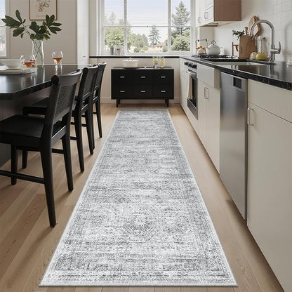 Soalmost Runner Rug 2x7 Washable Non-Slip Hallway Runner Rugs for Kitchen Bathroom Laundry Room Grey Vintage Floor Carpet Runners for Hallways Entryway