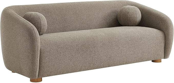 Modway Holland 85 Inch Minimalist Curved Back Sofa in Taupe – Chenille Fabric Sofa with Ball Throw Pillows and Wood Feet – Modern 3-Seater Couch for Living Room