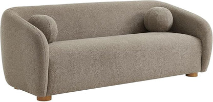 Modway Holland 85 Inch Minimalist Curved Back Sofa in Taupe – Chenille Fabric Sofa with Ball Throw Pillows and Wood Feet – Modern 3-Seater Couch for Living Room