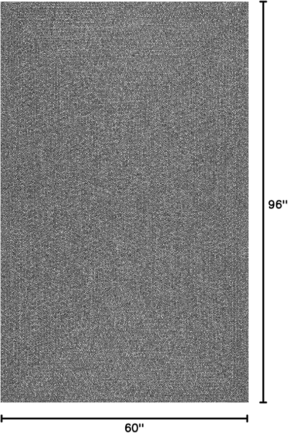 nuLOOM 5' x 8' Solid Hand Braided Indoor/Outdoor Area Rug, Pet-Friendly, High Traffic, Weather Resistant, for Patio, Balcony, Bedroom, Living Room, Dining Room, Wynn Charcoal