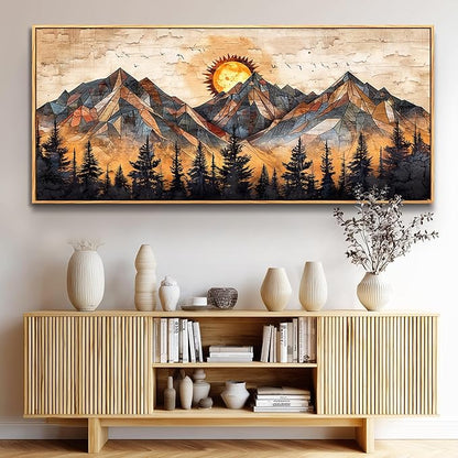 ZUITINGHUA Wood Framed Wall Art For Living Room Canvas Wall Decor For Bedroom Office Decorations Abstract Boho Paintings Mountain Landscape Pictures Modern Home Decor Artwork 32x72 In