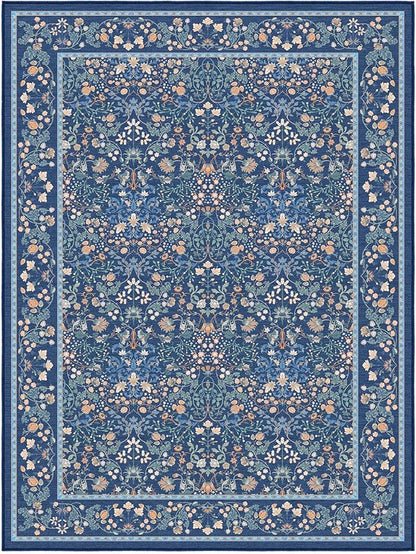 AMADA HOMEFURNISHING Large Area Rugs 9x12, Washable Floral Rug with Non-Slip Backing & Low Pile, Durable Edge Biding, Vintage Soft Floral Rug for Living Room, Bedroom and Dining Room