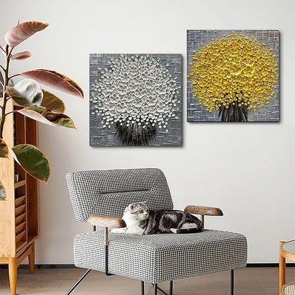 Epicler 24x24 Inch Hand-Painted 3D Yellow Flower Art Oil Painting, Modern Flower Canvas Wall Painting, Contemporary Abstract Canvas Oil Painting Home Wall Decoration