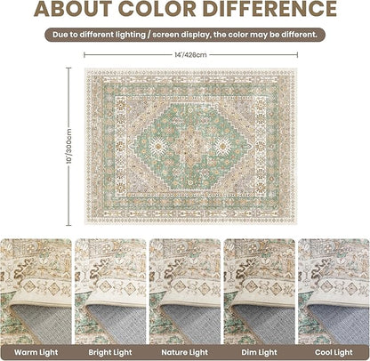 zesthome 10x14 Area Rugs,Stain Resistant Washable Rug,Ultra-Thin Rugs for Living Room,Bedroom,Non-Slip Backing Home Decor Large Area Rug (Green/Brown,10'x14')