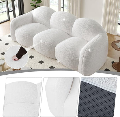 90" Modern Teddy Velvet Sofa Couch – One-Piece Memory Foam 3-Seater Sofa with Rounded Arms, Soft & Cozy Upholstery for Living Room