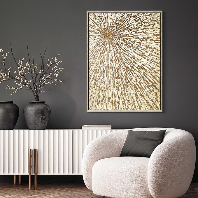 Empire Art Direct Radiant Burst Metallic Hand Painted Framed Canvas Wall Art with Gold Foil, Ready to Hang, Living Room, Bedroom & Office, 30"x40"x1.5"