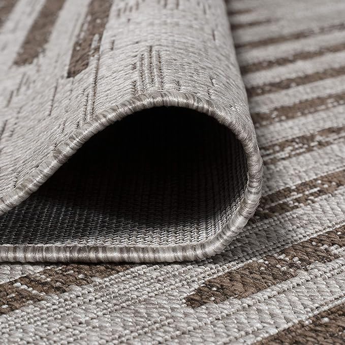 JONATHAN Y Stripe Geometric Indoor Outdoor Area Rug 8X10 Beige/Brown, Zolak Berber for Backyard, Patio, Porch, Easy-Cleaning, High Traffic, Pet-Friendly, Non-Shedding (SMB124A-8)