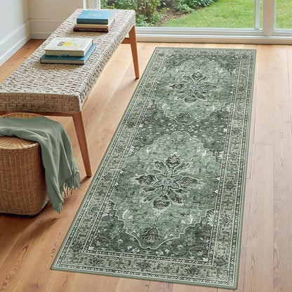 RELEANY Area Rugs 3'x6' Runner Rug Non Slip Washable for Kitchen Hallway Bedroom Beside Laundry Room Bathroom Rug, Floor Carpet, Dark Green Gray