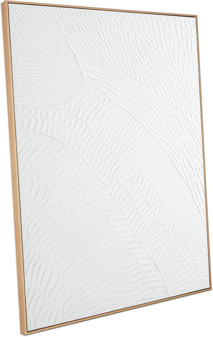 White Abstract Wall Art for Living-room - Framed Geometry 3D Abstract Hand-painting Artwork Minimalism Contemporary Boho Decorative for Living Room, Bedroom - 28"x40"