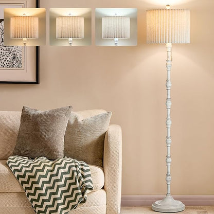 63.5'' Floor Lamps for Living Room, Farmhouse Floor Lamp for Bedroom with 3 Color Temperatures, Vintage Standing Lamps for Living Room, Living Room Light, Chain Switch, Bulb Included, White
