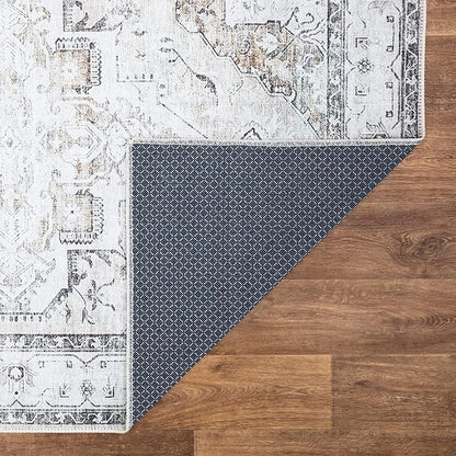 Bloom Rugs Washable Non-Slip 7 ft Runner - Brown/Beige/Charcoal Traditional Runner for Entryway, Hallway, Bathroom, and Kitchen - Exact Size: 2.5' x 7'