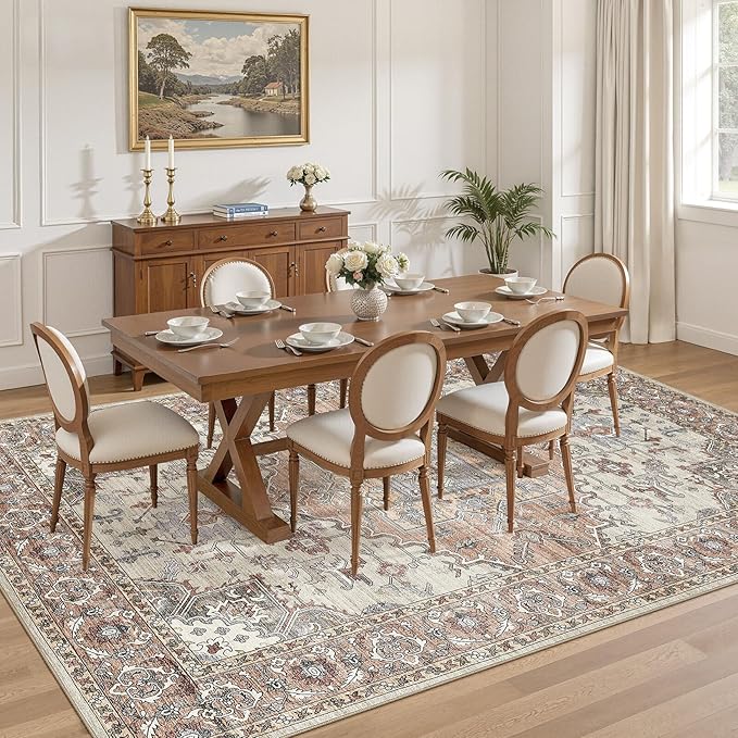 9x12 Washable Area Rugs for Living Room: Non Slip Vintage Brick Red Rug, Large Soft Stain Resistant Indoor Floor Carpets for Bedroom Dining Room Nursery Home Office Kid & Pet Friendly