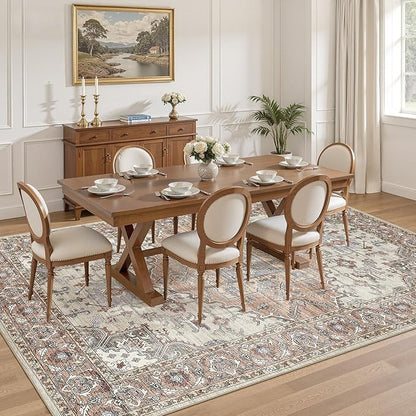 9x12 Washable Area Rugs for Living Room: Non Slip Vintage Brick Red Rug, Large Soft Stain Resistant Indoor Floor Carpets for Bedroom Dining Room Nursery Home Office Kid & Pet Friendly