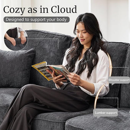 Couches for Living Room, 89 inch Cloud Couch Sofa in Chenile with Extra Comfy Soft Deep Seats, Modern 3 Seater Sofas for Living Room Bedroom Office Apartment, Grey