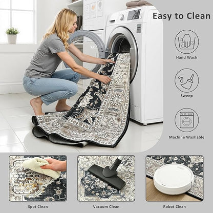 Maxsoft Large Area Rugs for Living Room Bedroom, 6x9 Black Gold Washable Rug with Rubber Backing, Non-Slip and Stain Resistant Soft Throw Indoor Carpet for Dining Room Office Kitchen Dorm Home Decor
