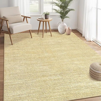 Area Rug 4x6 Washable Bedroom Rugs Non Slip Modern Solid Color Large Living Room Throw Carpet Low Pile Minimalist Kitchen Rug Plain Accent Rug Mat Classic Boho Area Rugs for Nursery Entryway, Tan
