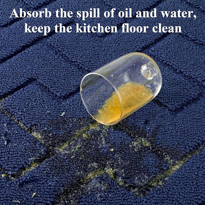 hicorfe Kitchen Runner Rugs and Mats Sets,2 Pieces Absorbent Non-Slip Kitchen Rug,Comfort Kitchen Mat for Floor,Washable for Kitchen,Hallway,Office,Sink,Laundry(24"x71"+20"x32",Navy Blue)