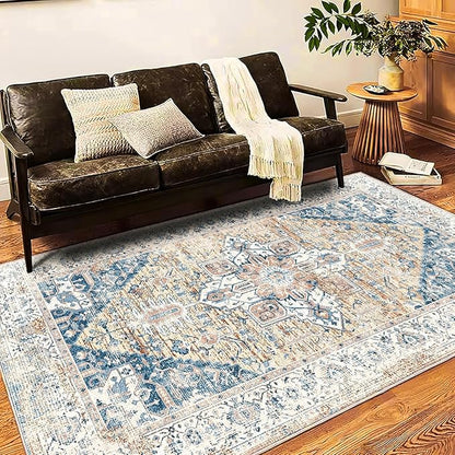 CHAMPLANT Washable Area Rug 10x14 Boho Chic Medallion Distressed Design Non-Shedding Easy Care Ideal for High Traffic Areas in Living Room Bedroom Office Coffee Table Large Carpet