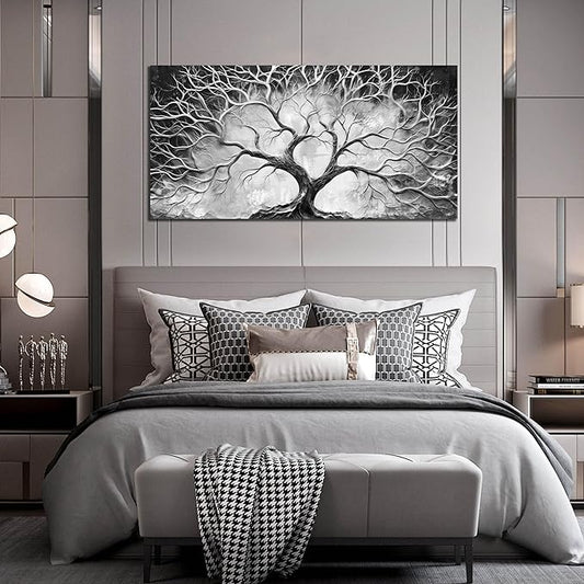 CIRABKY Tree Wall Art for Living Room - Black and White Canvas Wall Art for Office - Home Office Decor Wall Size 29" x 59"