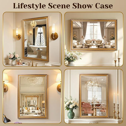 ROLOVE 34x24 Antique Gold Mirror for Wall, Ornate Vintage Wall Decor, Gold Framed Baroque Mirror for Fireplace Mantel, Living Room & Bathroom Vanity, Farmhouse Decor, Horizontal or Vertical