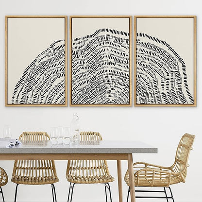 SIGNLEADER Framed Canvas Print Wall Art Set Duotone Geometric Wood Tree Ring Collage Abstract Shapes Illustrations Modern Art Boho Decorative for Living Room, Bedroom, Office - 24"x36"x3 NATURAL