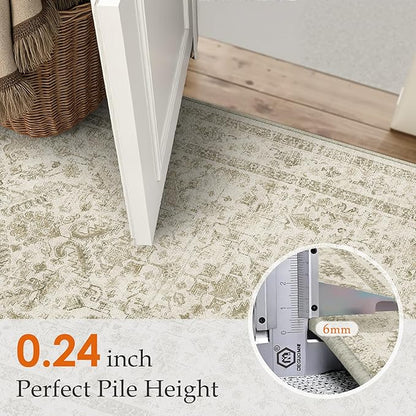 PureCozy Taupe 2x5 Runner Rug Vintage Area Carpet Hallway Indoor Kitchen Washable Low Pile Traditional Distressed Retro Accent Throw Rug Non Slip for Laundry Bathroom Office