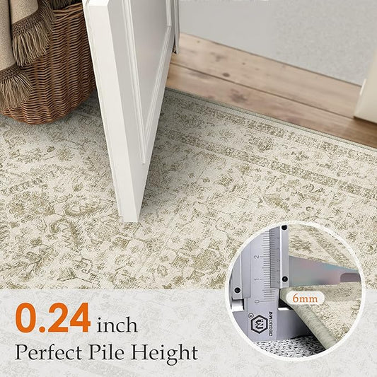 PureCozy Taupe 2x5 Runner Rug Vintage Area Carpet Hallway Indoor Kitchen Washable Low Pile Traditional Distressed Retro Accent Throw Rug Non Slip for Laundry Bathroom Office