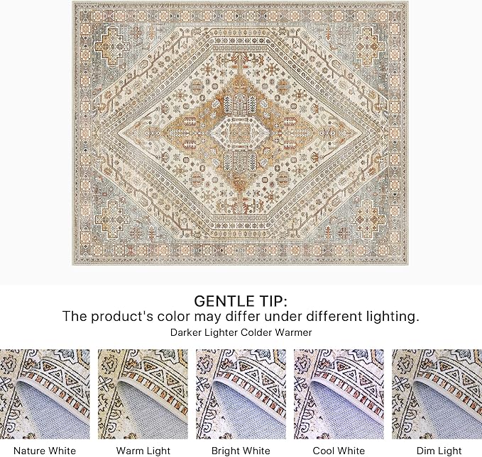 Bavni Kitchen Rug 2x5 Runner Rugs for Hallways Entryway, Washable Vintage Print Carpet, Ultra-Thin Chenille Low Pile Lightweight Rug with Non Slip Backing, Tan/Grey