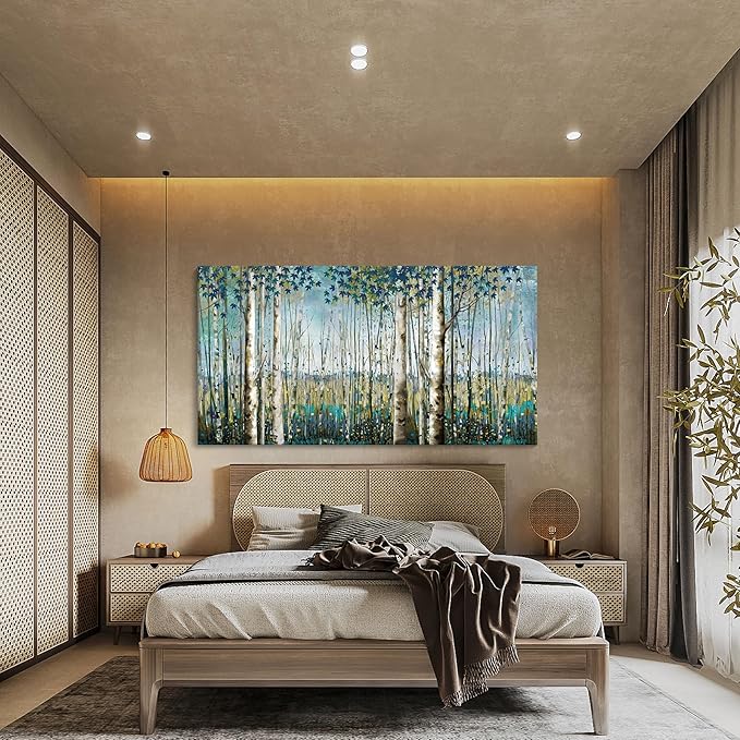 Large Birch Tree Wall Art Framed Forest Landscape Painting - Nature Wall Art for Living Room, Oversized Canvas Pictures for Wall Decor, Green Wall Decor Framed Artwork for Walls 29x58 Inches