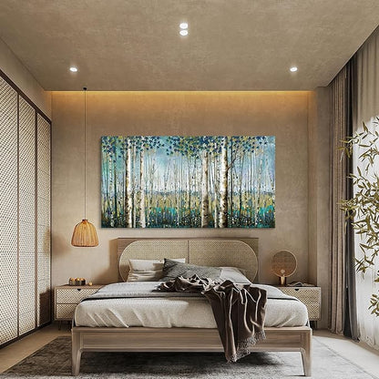 Large Birch Tree Wall Art Framed Forest Landscape Painting - Nature Wall Art for Living Room, Oversized Canvas Pictures for Wall Decor, Green Wall Decor Framed Artwork for Walls 29x58 Inches