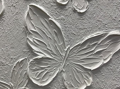 Boiee Art,24x36Inch Hand-Painted Textured Butterfly Vertical Wall Art Abstract Pure White Oil Paintings Modern Contemporary Wall Art Framed Ready to Hang for Home Decorations