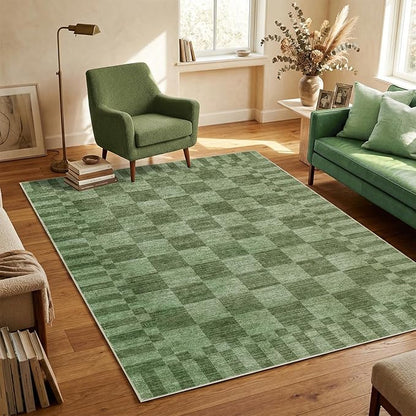 GarveeHome Moss Green Checkered Rug,Washable 3x5 Rug Non Slip for Entryway,Modern Soft Low-Pile,Neutral Farmhouse Geometric Checkerboard Rug,Small Area Rugs for Bedroom Kitchen Dining Room