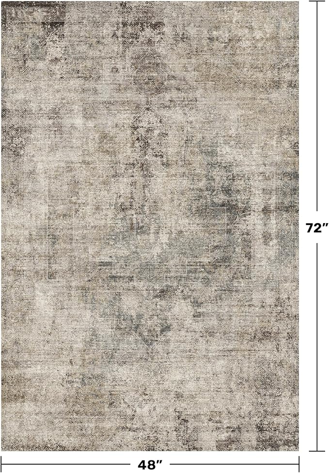 Washable 4x6 Rug for Small Living Room, Area Rug for Kitchen, Bedside, Large Entryway Indoor - Stain Resistant Non Slip with Rubber Backing, Unique Floral Aesthetic Décor, Taupe