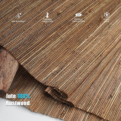 Motorized Bamboo Roman Shades, Motorized Blinds with Remote Compatible with Homekit, Alexa GoogleHome, Smart Wood Woven Shades for Indoor Windows, Customize, Rustwood
